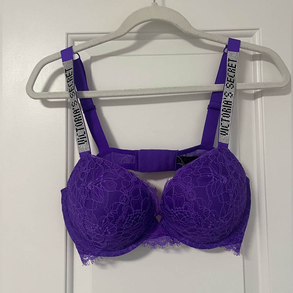 Victoria Secret Bra and Rhinestone Strap Lace Garter Belt